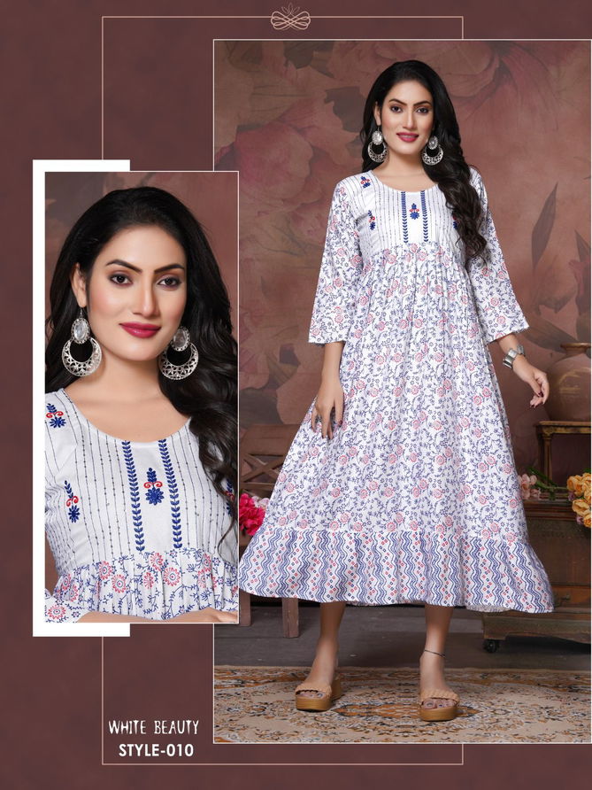 Trendy White Beauty 01 Printed Anarkali Kurtis Catalog
